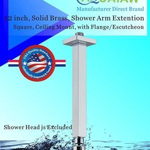 Aquaiaw Shower Arm and Flange, 12 inch, Solid Brass, Both 1/2 NPT Tapered Thread